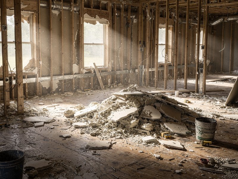 Interior demolition of a Chicago home down to the studs